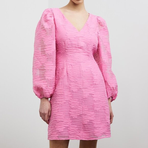 SAMSOE SAMSOE Anai Dress Pink Mini Puff Sleeve Embroidered Large - Picture 1 of 6